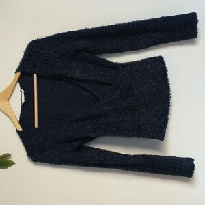 Lush Faux Fur Fairycore Cottagecore Grunge 90s Wrap Blouse Navy Size Small